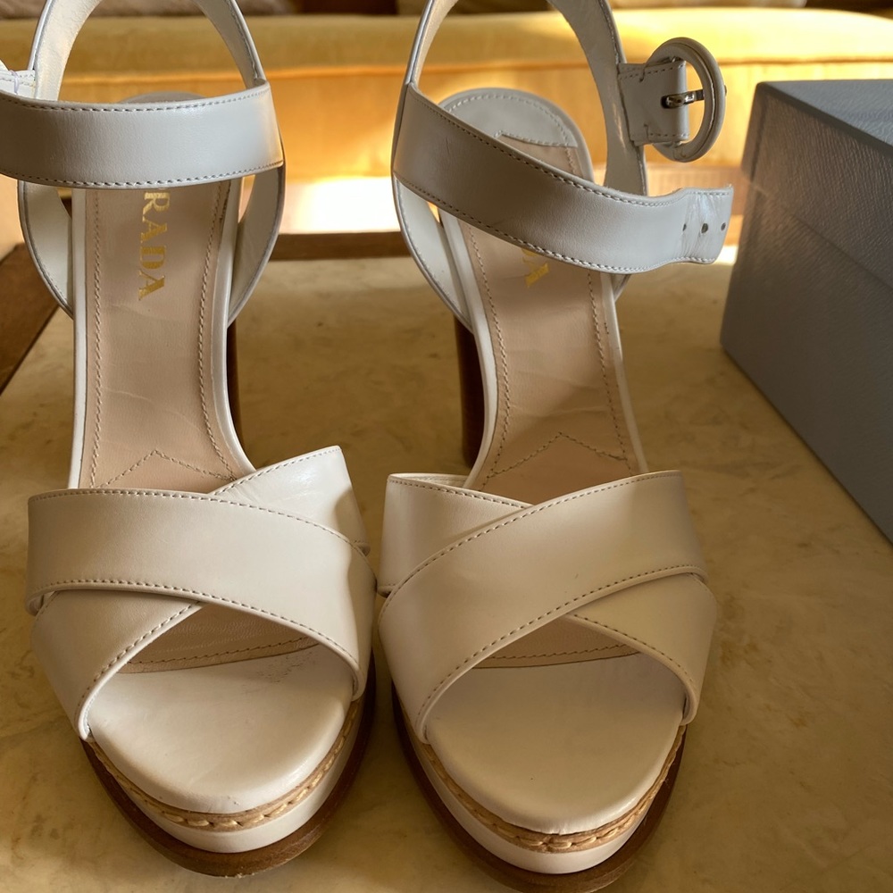 Prada, white sandals